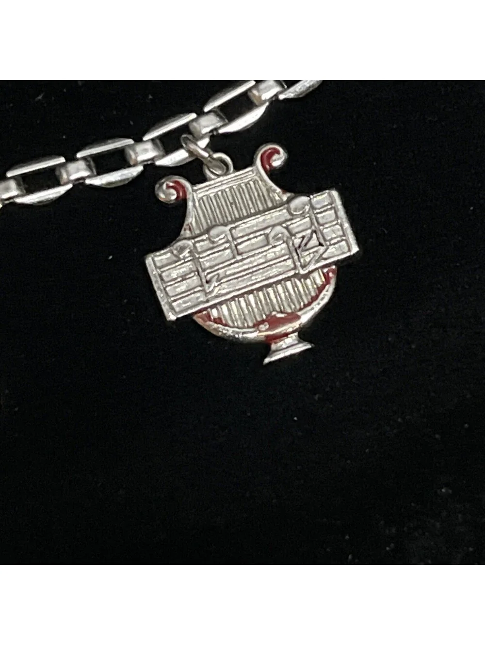 Silver Tone Drama Comedy Radio Music Themed Charm Bracelet Six  Charms Vintage